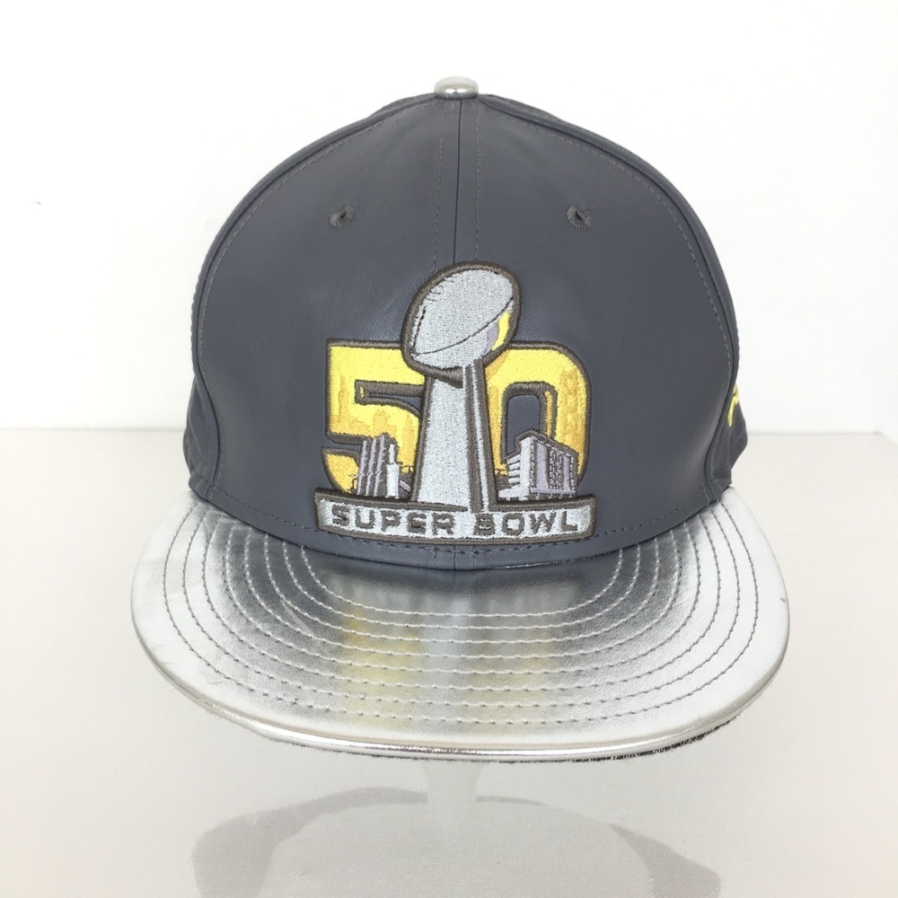 Rare New Era NFL Super Bowl 50 Fitted Hat NEW Gray Faux Leather Limited Addition
